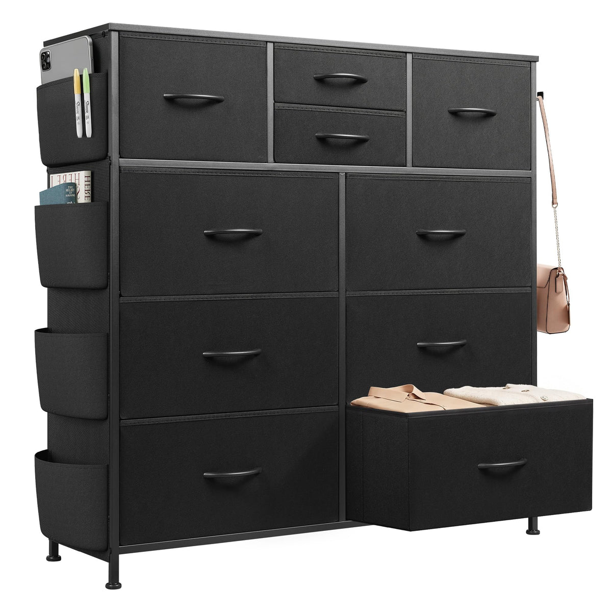 Black 10 Drawer Fabric Dresser W920