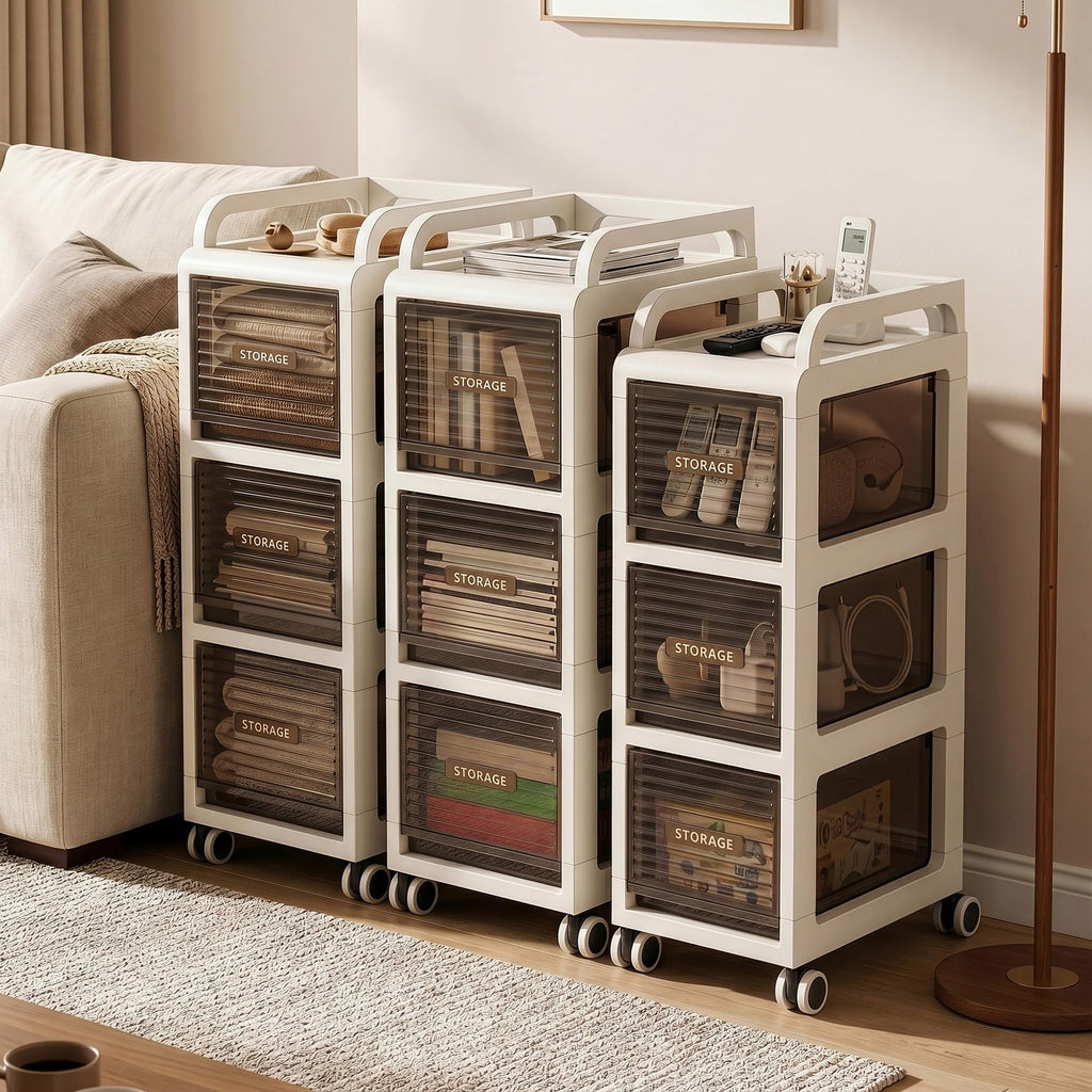 7.87" Wide Slim Bathroom Storage with Drawers and Wheels S66163