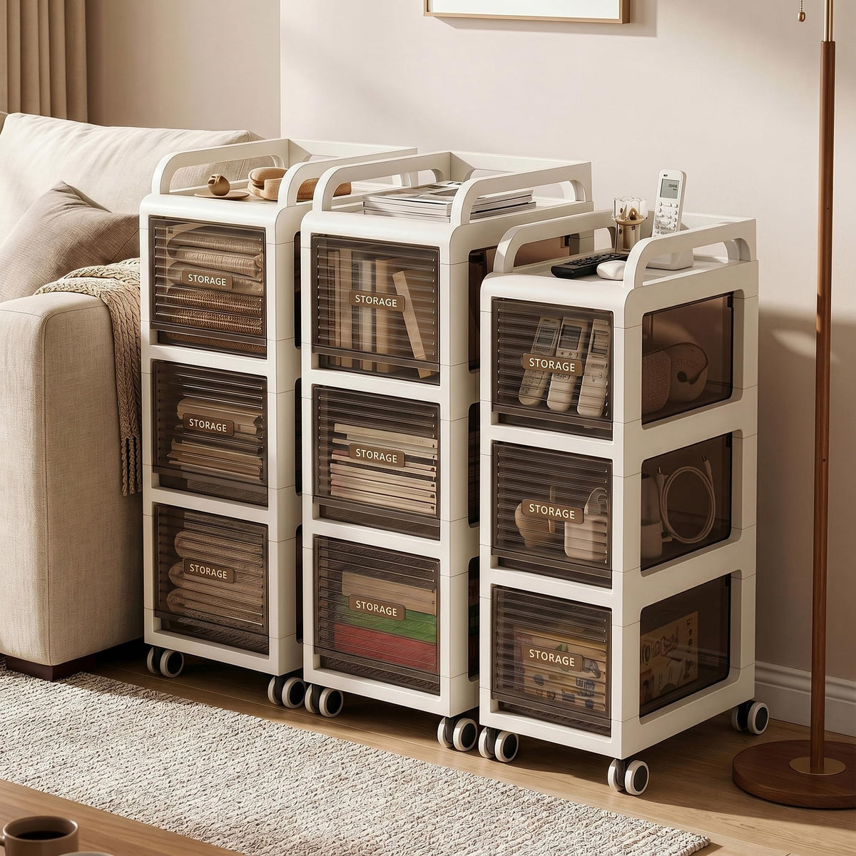 7.87" Wide Slim Bathroom Storage with Drawers and Wheels S66163