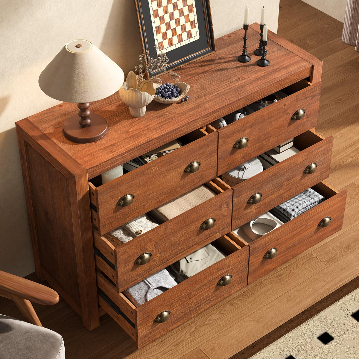 Vintage 6 Drawer Solid Wood Dresser L8086