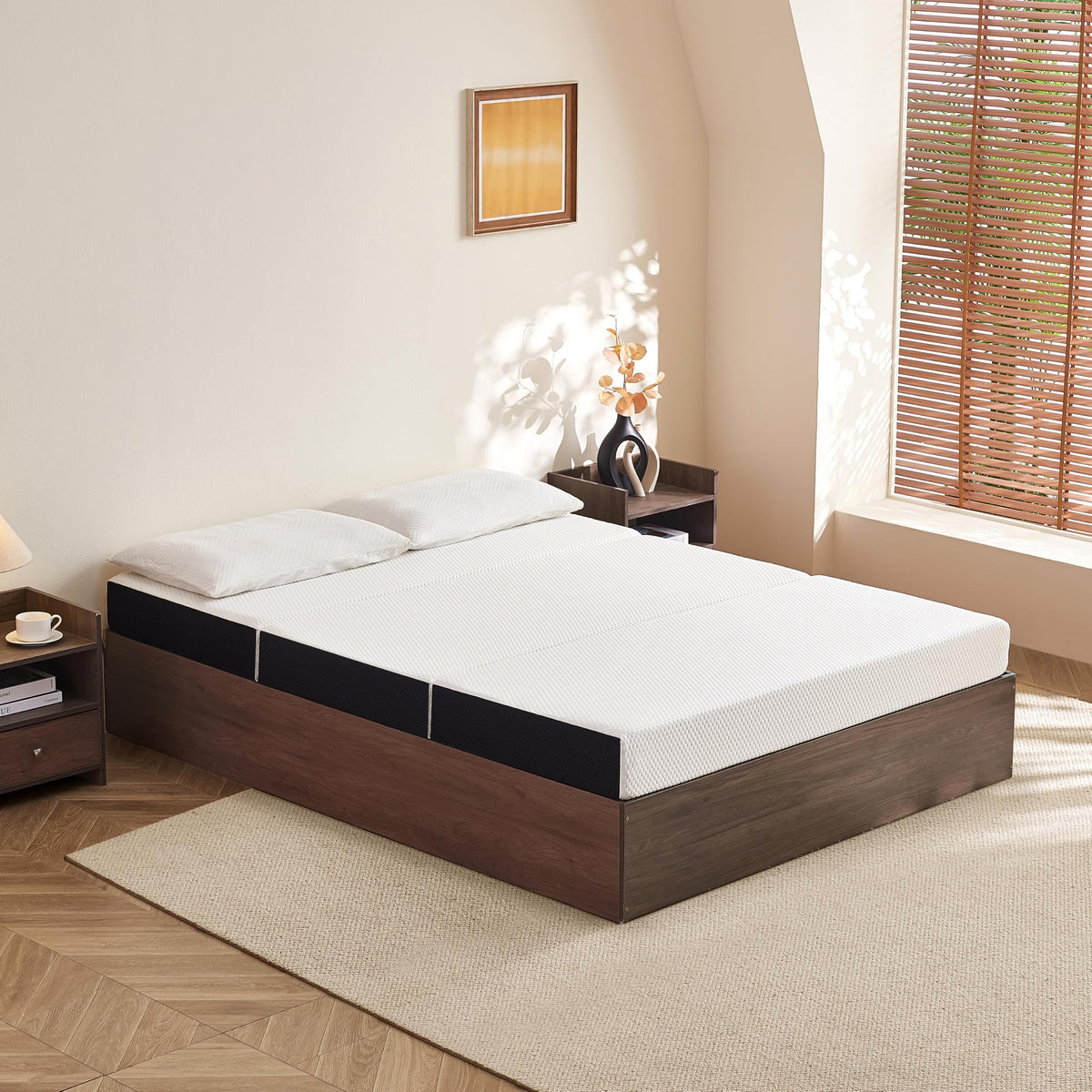 6 Inch Tri Fold Memory Foam Queen Mattress with Washable Cover J693