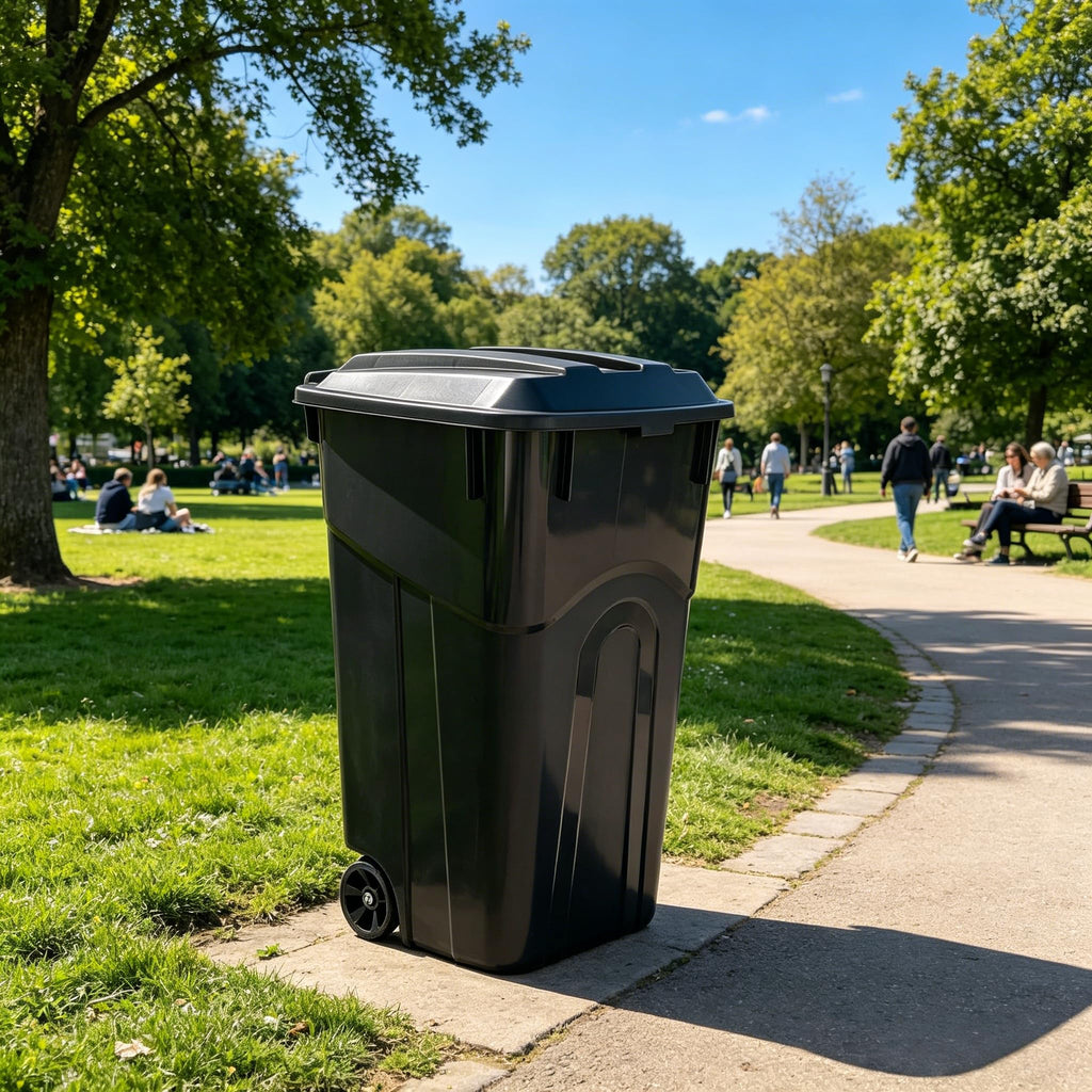32 Gallon Wheeled Plastic Trash Can with Lid X92454