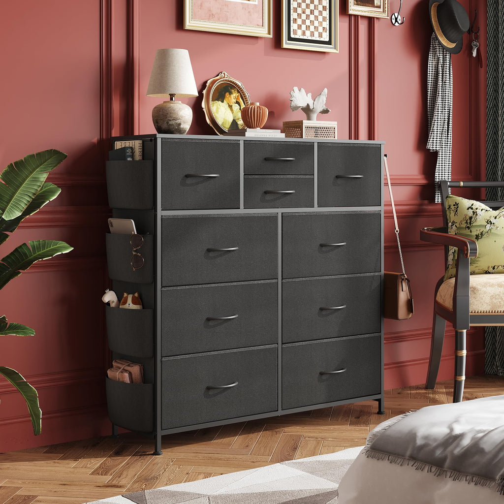 Black 10 Drawer Fabric Dresser W920