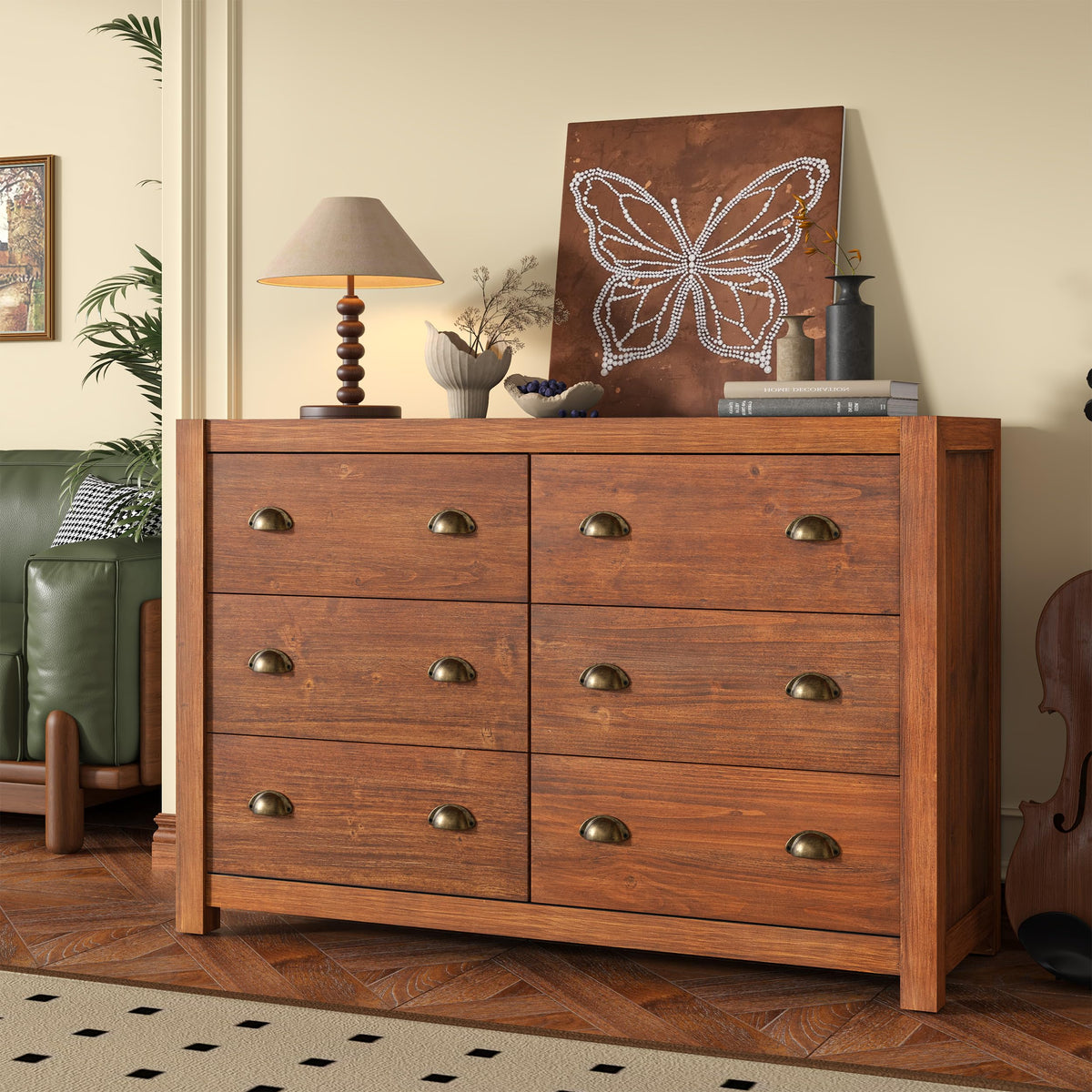 Vintage 6 Drawer Solid Wood Dresser L8086