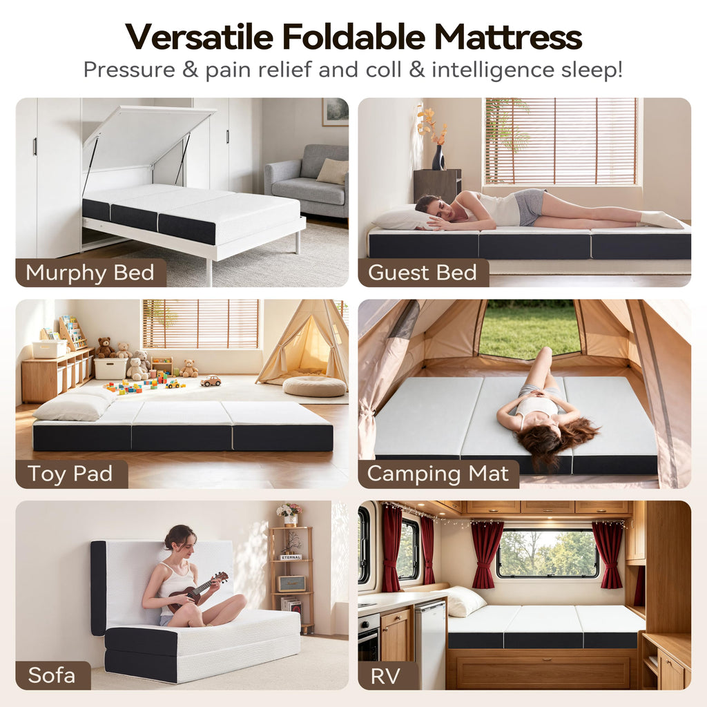 6 Inch Tri Fold Memory Foam Queen Mattress with Washable Cover J693