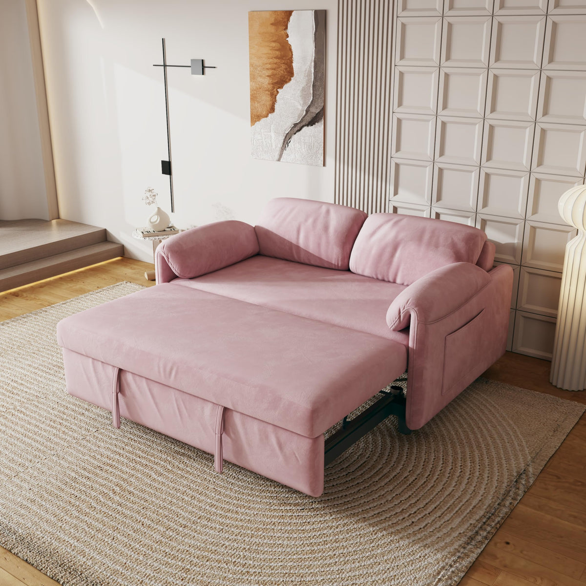 Pink Velvet 3 in 1 Convertible Sofa Bed P284841