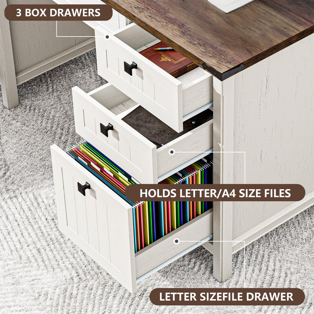 White Desk with Outlets & File Drawer V989991