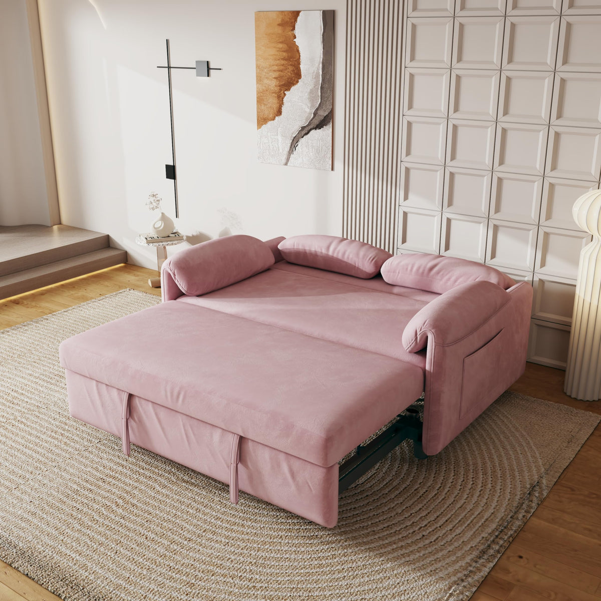 Pink Velvet 3 in 1 Convertible Sofa Bed P284841